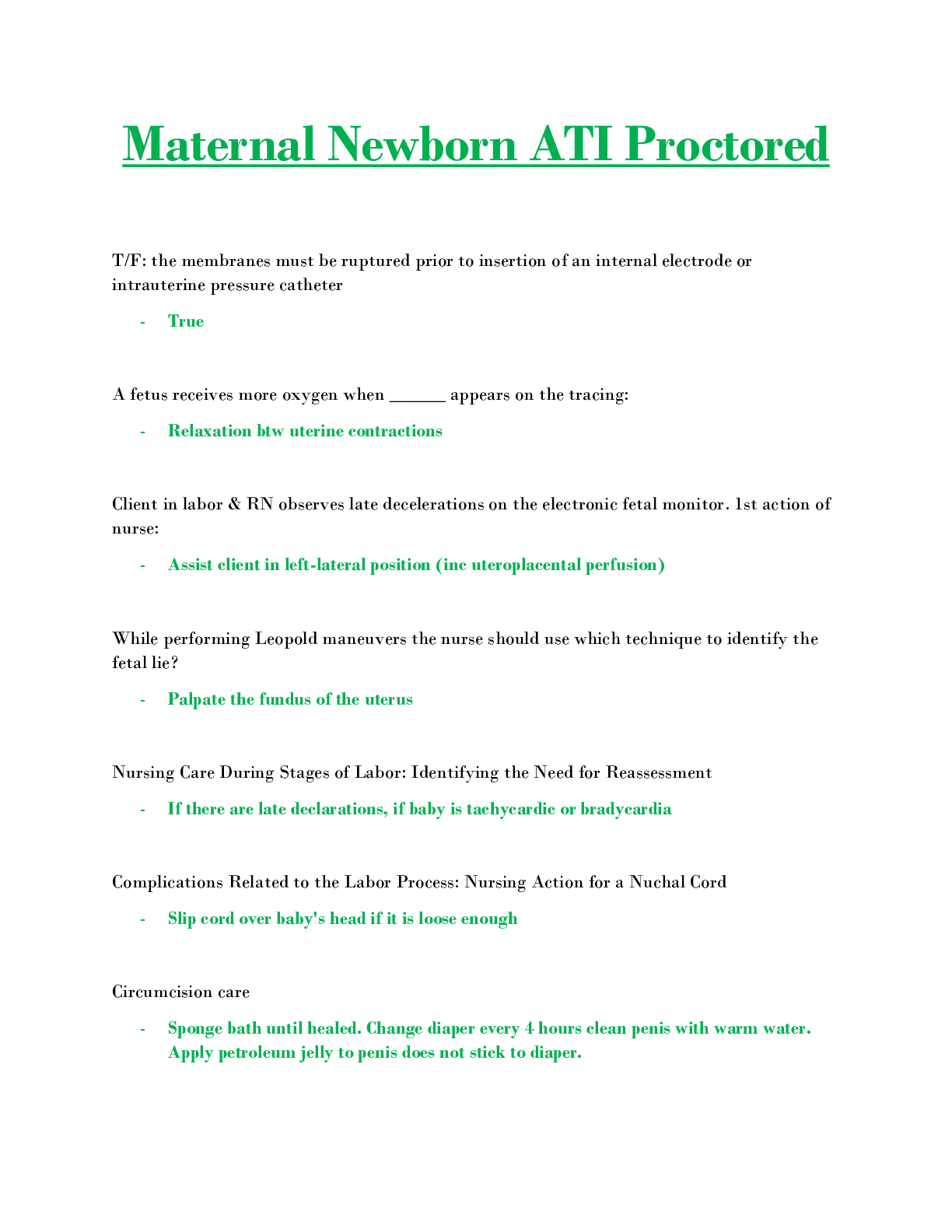 Preview image for ATI Maternal Newborn Proctored Exam 2021 / 2022